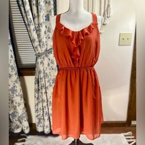 Orange Chiffon Ruffle Dress